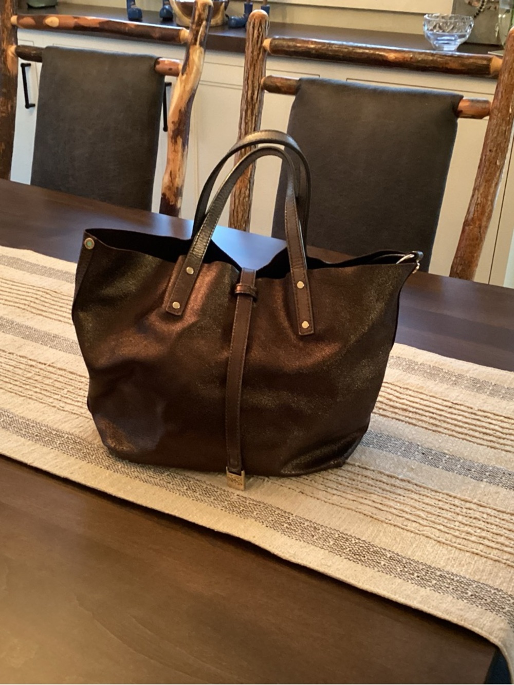 Tiffany & Company Leather and Suede Reversible Metallic Tote